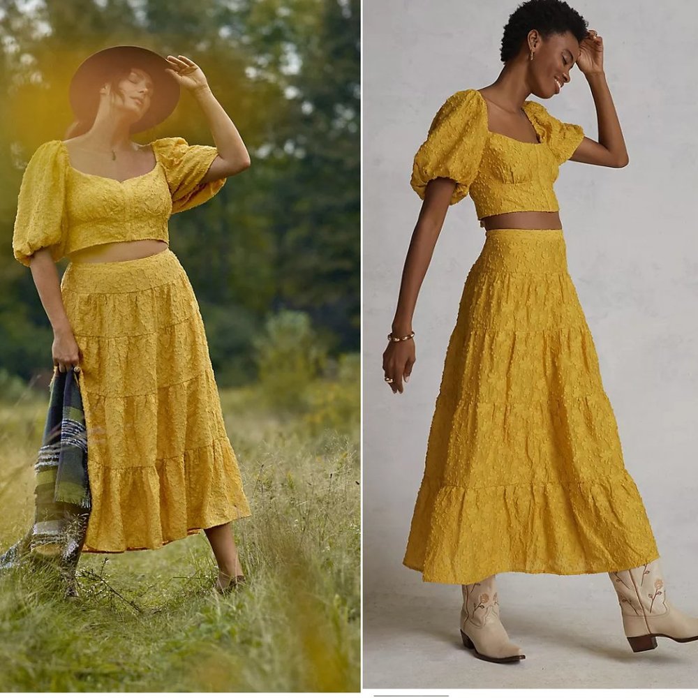 NEW Anthropologie 2PC floral Skirt Set top + skirt